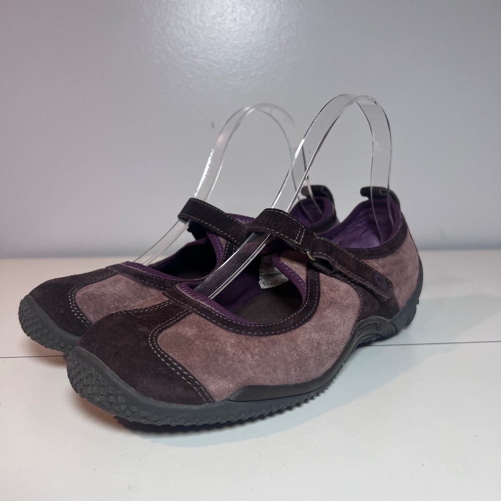 Merrell Circuit MJ Brown Suede Mary Jane Shoes Womens 7 J75040 Purple Accent